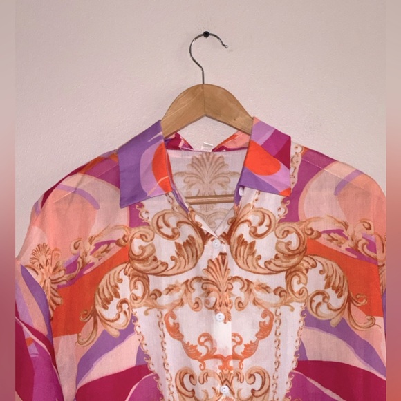 Her Bottari colorful abstract lightweight half sleeve button down tunic - Picture 2 of 6